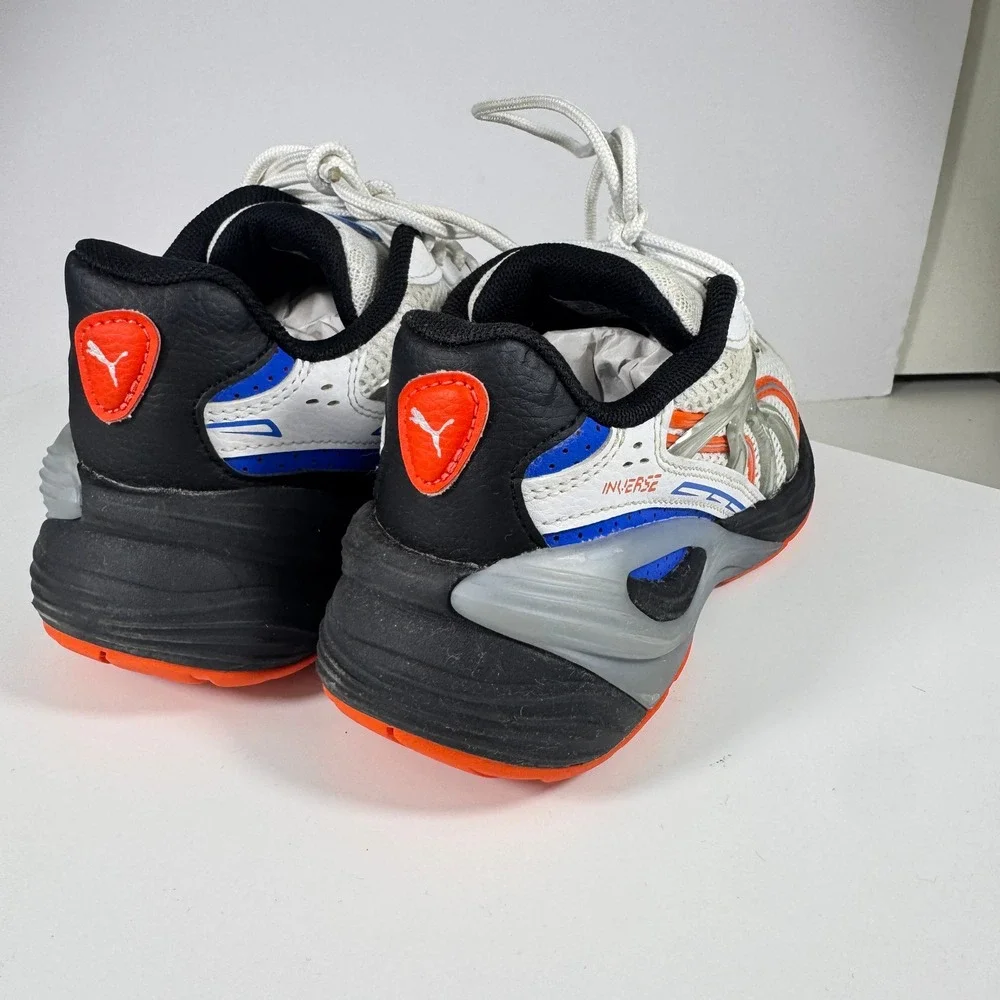 Puma Inverse Sneakers Kids Size 1C White Blue Orange 404254-01 Chunky Mesh Shoes